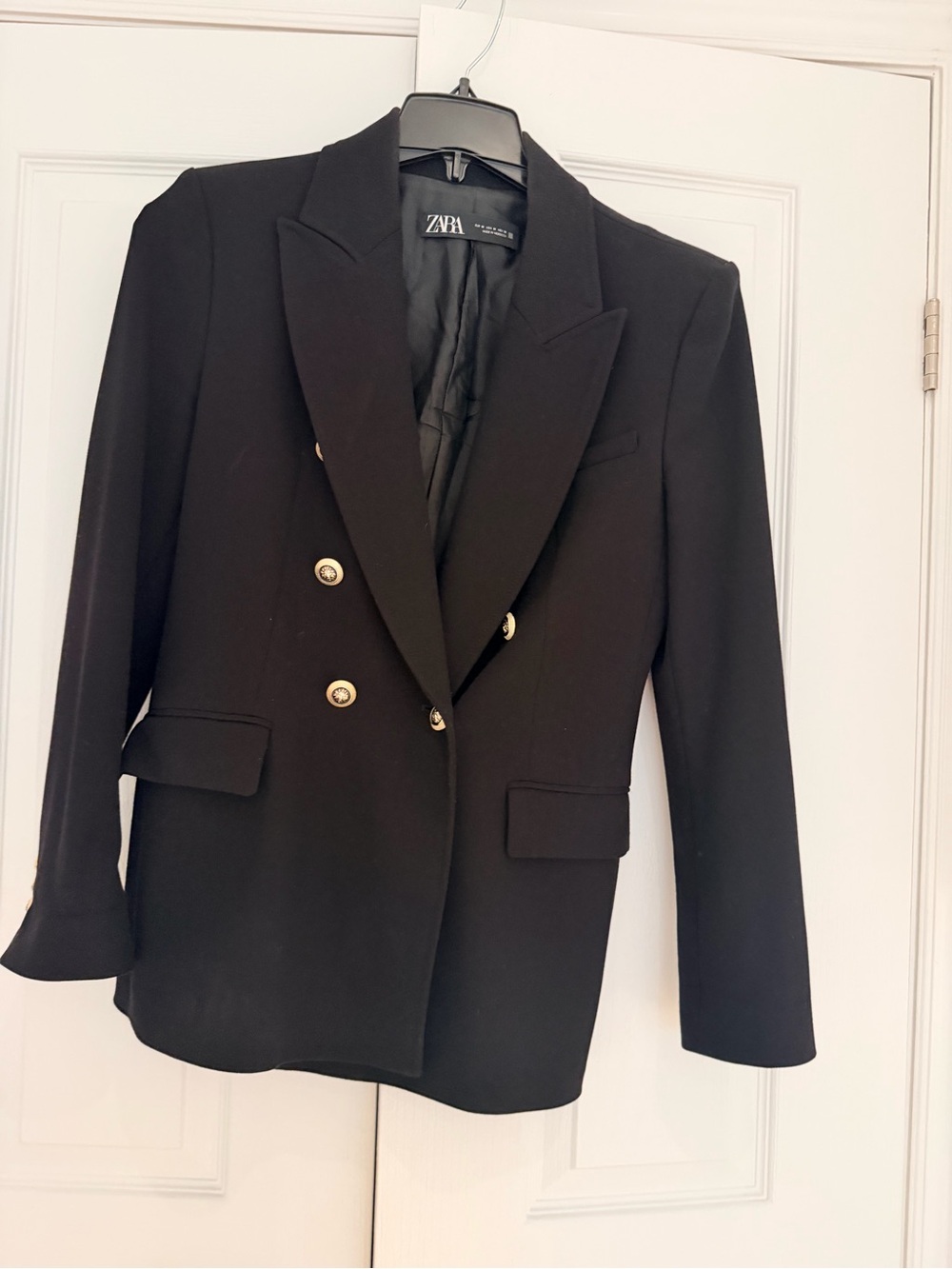 Zara Black Double-Breasted Blazer with Gold Buttons